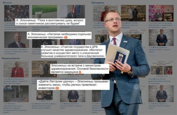 Elksniņš&Gorod. Chayka Daugavpils dome atradusi mediju, kuram 2025. gadā maksās par ziņu publikāciju. Vienīgais vietējais medijs, kurš atbilda iepirkuma kritērijiem — portāls Gorod.lv. To jau 2020. gadā pētnieciskie žurnālisti nodēvēja par līdzšinējā pilsētas mēra Andreja Elksniņa portālu. Foto: Chayka.lv kolāžā