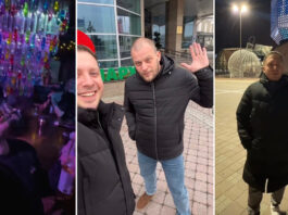 Chayka.lv kolāža - Daugavpils blogeris Serjoga Krepostnojs viesojas 2025. gada decembrī Minskā, tostarp tiekas ar prokremlisko aktīvistu Romanu Samuļu