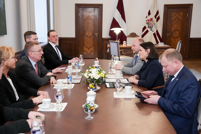 Svjatlana Cihanouska tikšanās reizē ar Latvijas prezidentu Edgaru Rinkēviču. Foto: Ilmārs Znotiņš / Latvijas prezidenta kanceleja