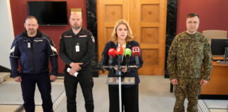 „Mani neapmierina šāda situācija”: premjere pieprasa skaidrojumu par novēloto brīdinājumu Rēzeknē Preses konference pēc Ministru kabineta krīzes vadības sēdes. Foto: Edija Pālens / LETA