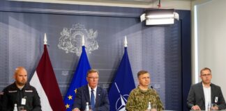 Mediju brīfings pēc Ministru kabineta krīzes vadības sēdes. Foto: Paula Čurkste / LETA